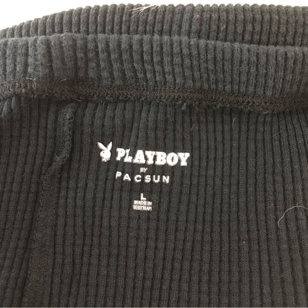 Playboy by PacSun Y2K Front Contrast Stitch Ribbed Flare Leggings Pants Black L - Picture 8 of 10